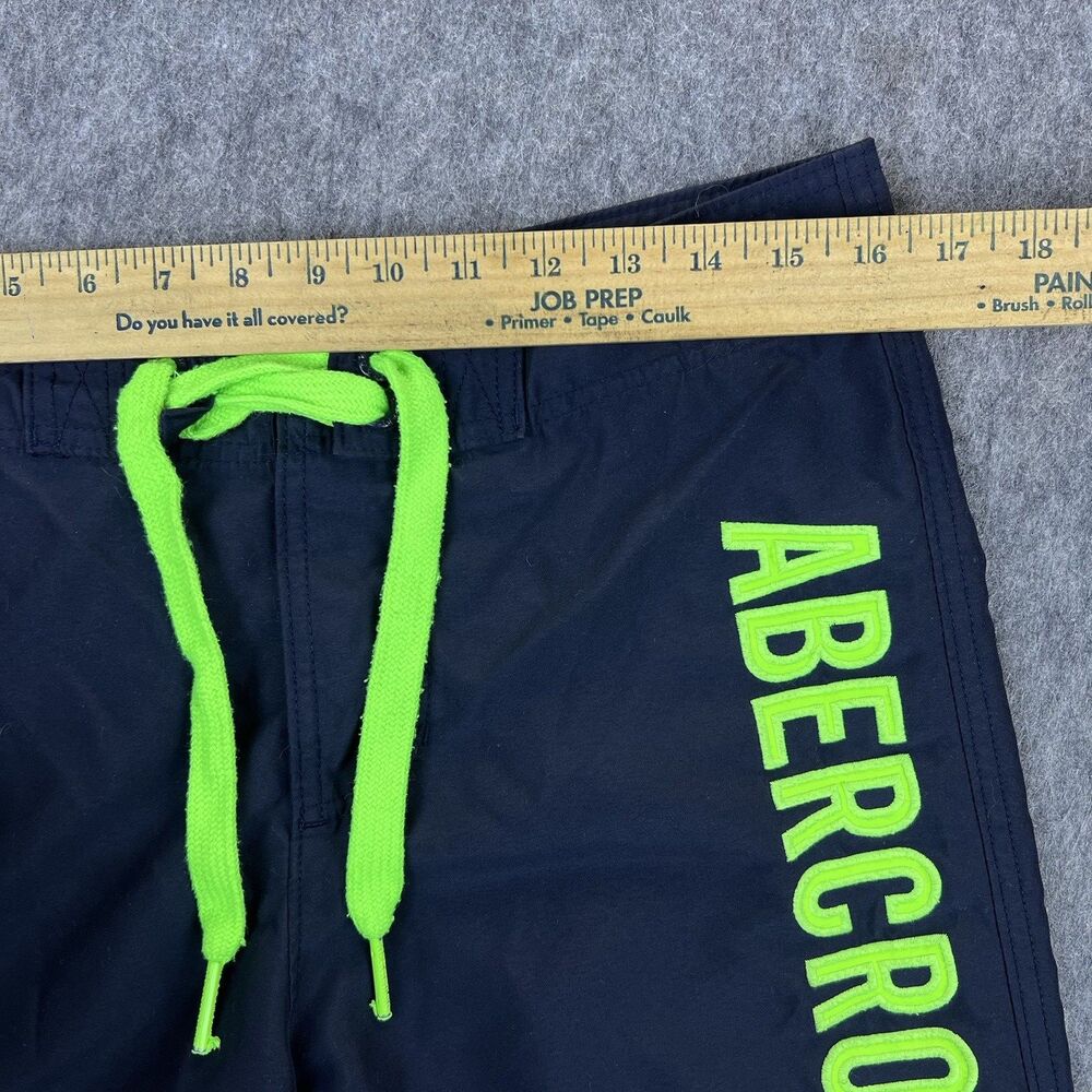 Abercrombie & Fitch Men's Board Shorts Swim Trunks Navy Blue Neon Green Y2K Sz M - Picture 8 of 9
